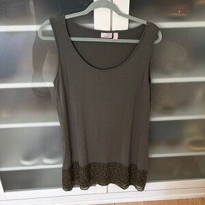 NEW LOGO Layers Olive Lace-Accent Tank Top - XL